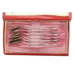Set of six spoons with the coat of arms of Warsaw in a Cepelia box, Hefra, metal (221)