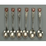Set of six spoons with the coat of arms of Warsaw in a Cepelia box, Hefra, metal (221)