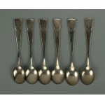 Set of six spoons with the coat of arms of Warsaw in a Cepelia box, Hefra, metal (221)