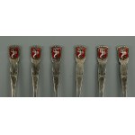 Set of six spoons with the coat of arms of Warsaw in a Cepelia box, Hefra, metal (221)
