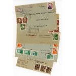 Stamps with printed "Groszy" 1951, set on envelope clippings (146)