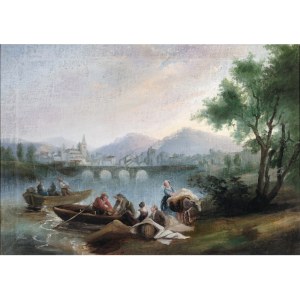 FISHERMEN BY THE RIVER, NORTHERN ITALY