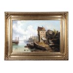 TOWN BY THE RIVER, OIL ON CANVAS
