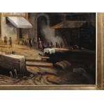 TOWN BY THE RIVER, OIL ON CANVAS