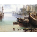 TOWN BY THE RIVER, OIL ON CANVAS