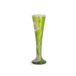 ART NOUVEAU VASE, GREEN, IRIDESCENT GLASS, COLORFULLY PAINTED