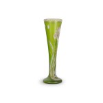 ART NOUVEAU VASE, GREEN, IRIDESCENT GLASS, COLORFULLY PAINTED