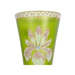 ART NOUVEAU VASE, GREEN, IRIDESCENT GLASS, COLORFULLY PAINTED