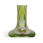 ART NOUVEAU VASE, GREEN, IRIDESCENT GLASS, COLORFULLY PAINTED
