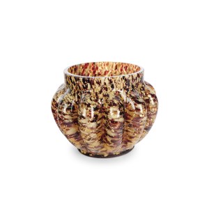 ART DECO VASE, COLORLESS GLASS WITH BEIGE AND DARK BROWN INCLUSIONS AND GOLD FLECKS