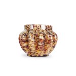 ART DECO VASE, COLORLESS GLASS WITH BEIGE AND DARK BROWN INCLUSIONS AND GOLD FLECKS