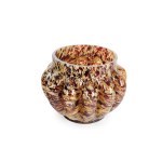 ART DECO VASE, COLORLESS GLASS WITH BEIGE AND DARK BROWN INCLUSIONS AND GOLD FLECKS
