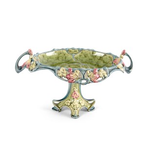 ART NOUVEAU JARDINIÈRE, COLORFULLY DECORATED MAJOLICA