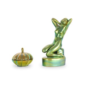 ZSOLNAY, PÉCS, BUNDLE: FEMALE NUDE AND LIDDED JAR
