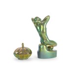 ZSOLNAY, PÉCS, BUNDLE: FEMALE NUDE AND LIDDED JAR
