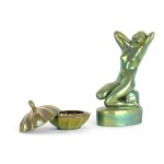 ZSOLNAY, PÉCS, BUNDLE: FEMALE NUDE AND LIDDED JAR