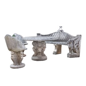 SET DA GIARDINO IN PIETRA DI TRAVERTINO, NON FUSO, COMPOSTO DA:
