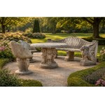 TRAVERTINE STONE GARDEN SET, NOT CAST, CONSISTING OF: