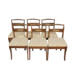 6 ARMCHAIRS, TROPICAL WOOD WITH BRASS ACCENTS