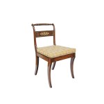 6 ARMCHAIRS, TROPICAL WOOD WITH BRASS ACCENTS