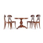 BIEDERMEIER STYLE, TABLE WITH 4 ARMCHAIRS