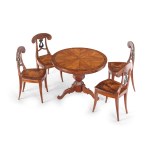 BIEDERMEIER STYLE, TABLE WITH 4 ARMCHAIRS