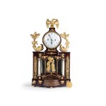 EMPIRE CHEST CLOCK, MAHOGANY CASE WITH GILDED BRASS APPLIQUÉS