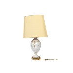 TABLE LAMP WITH BRONZE BASE, WHITE PORCELAIN WITH GOLD TRIM