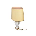 TABLE LAMP WITH BRONZE BASE, WHITE PORCELAIN WITH GOLD TRIM