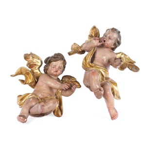 PAIR OF SEATED ANGELS, SOUTHERN GERMANY