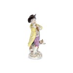 MEISSEN FIGURINE, GARDENER BOY WITH FLUTE AND DOG