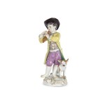 MEISSEN FIGURINE, GARDENER BOY WITH FLUTE AND DOG