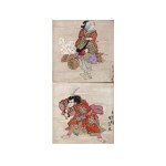 PAIR OF CERAMIC TILES IN FRAMES, JAPAN