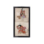 PAIR OF CERAMIC TILES IN FRAMES, JAPAN