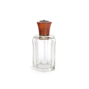 LARGE PERFUME GLASS BOTTLE, WITH HEXAGONAL CUT