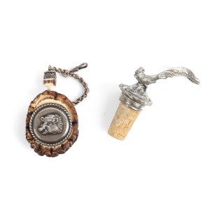 2 PIECES, LIQUEUR BOTTLES WITH WILD BOAR PLAQUE