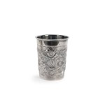 CUP WITH FLORAL RELIEF DECORATION, HALLMARKED SILVER