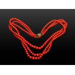3-STRAND CORAL NECKLACE, WITH 14K YELLOW GOLD CLASP