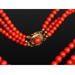 3-STRAND CORAL NECKLACE, WITH 14K YELLOW GOLD CLASP