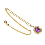 NECKLACE WITH AMETHYST PENDANT & PEARLS, PROBABLY GOLD