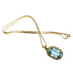 NECKLACE WITH AQUAMARINE PENDANT, BOTH 14 KT YELLOW GOLD, HALLMARKED
