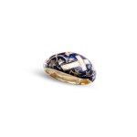 GOLD RING WITH ENAMEL, INNER HINGED COMPARTMENT