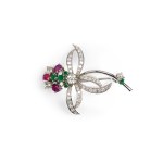 FLORAL BROOCH, 18-KARAT WHITE GOLD, HALLMARKED
