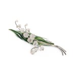 LILY OF THE VALLEY BROOCH, 14 KT WHITE GOLD