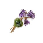 VIOLET BROOCH, 14K YELLOW GOLD
