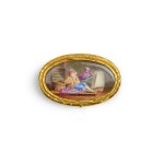 BROOCH WITH ENAMEL PAINTING, GILT METAL SETTING
