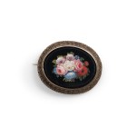 MICROMOSAIC BROOCH, FLOWER BOUQUET IN SILVER SETTING