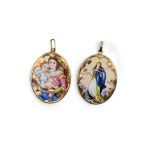 TWO PENDANTS, 14 KT YELLOW GOLD AND ENAMEL