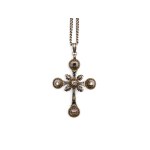 SILVER CROSS ADORNED WITH DIAMONDS, OLD-CUT DIAMONDS