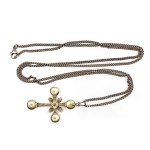 SILVER CROSS ADORNED WITH DIAMONDS, OLD-CUT DIAMONDS